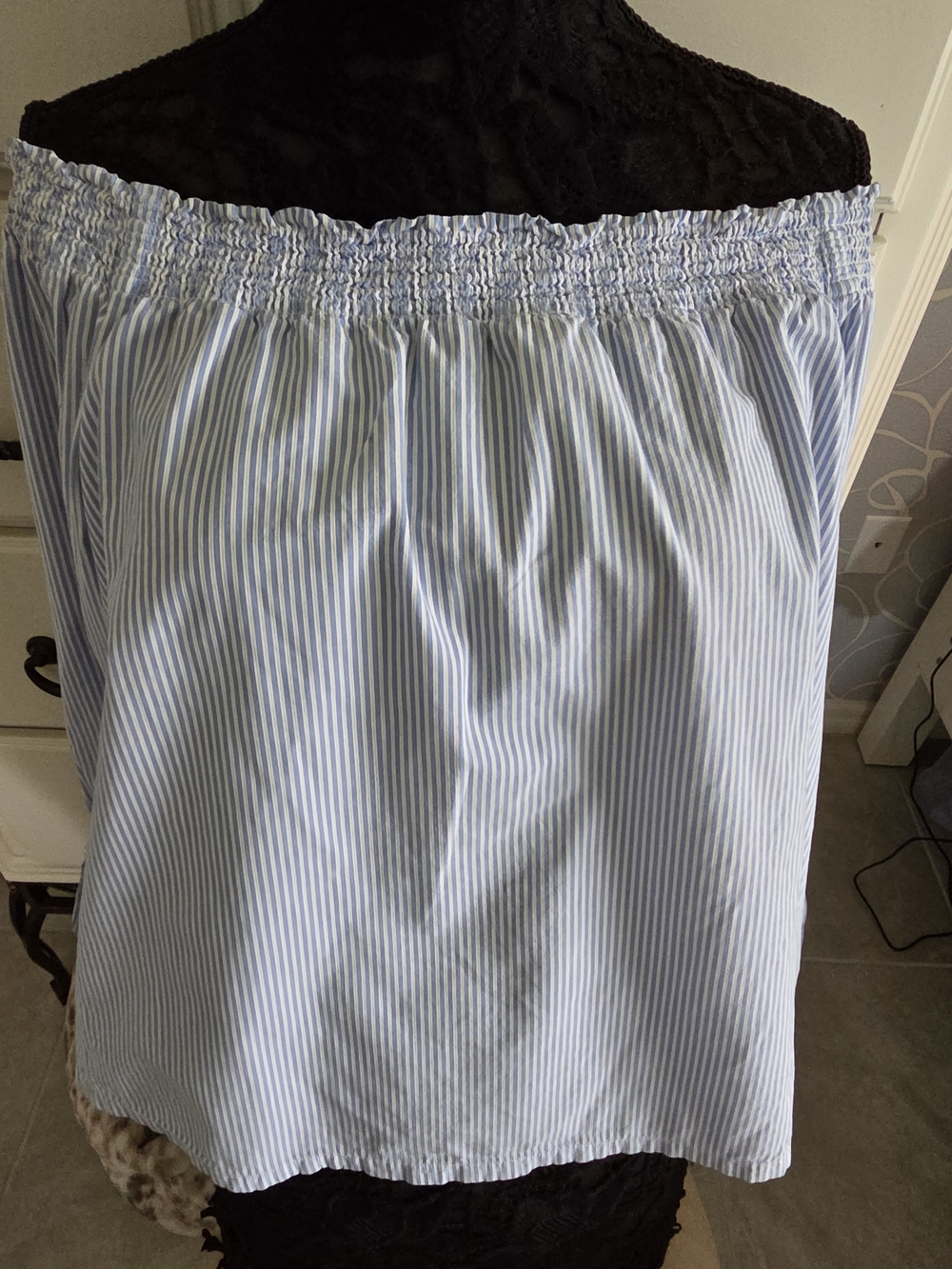 LOFT Blue and White Striped Smocked Waist A-Line Skirt